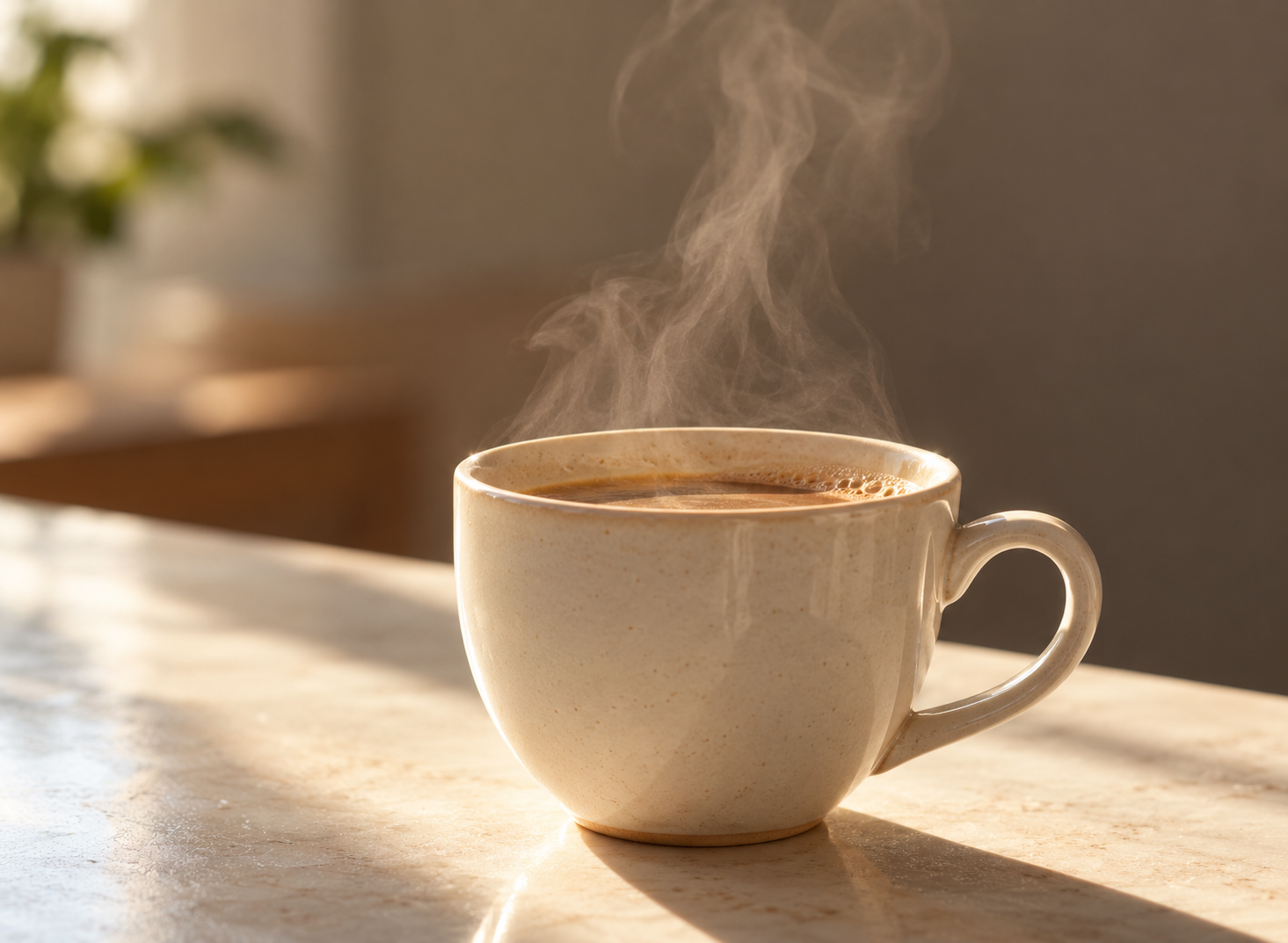 Steaming Coffee in Warm Sunlight.png