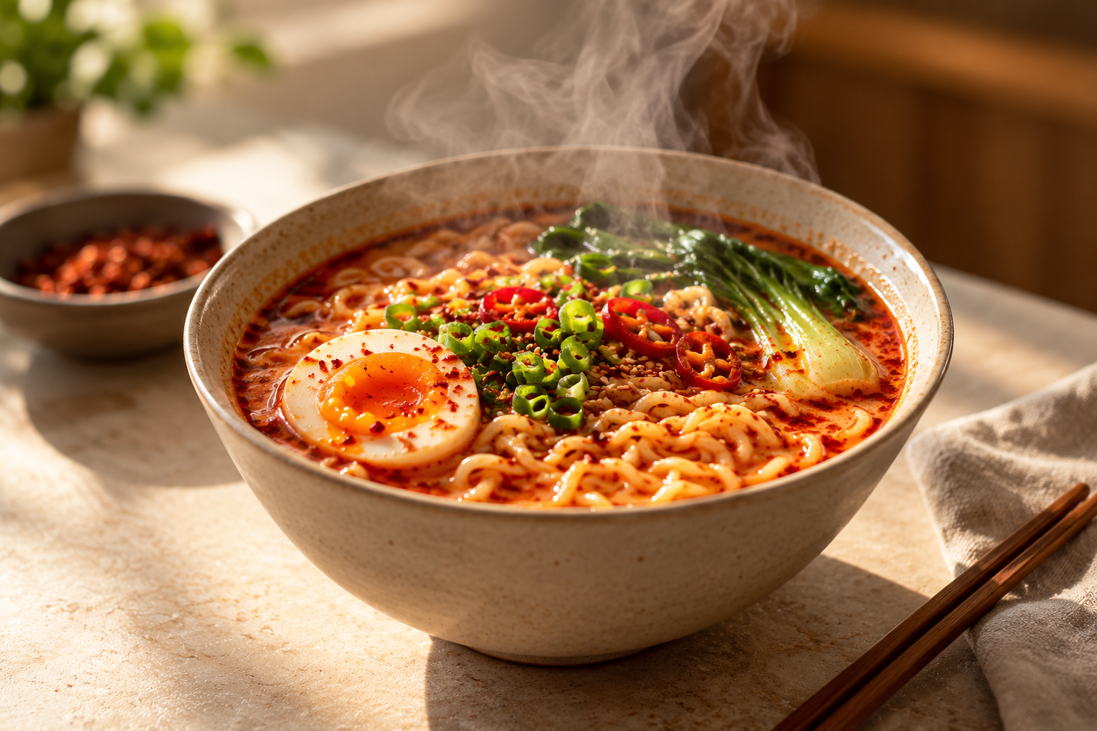 Steaming Spicy Ramen with Chili and Egg.png