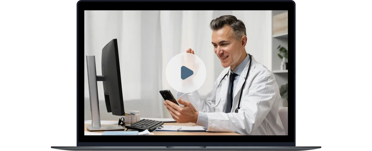 Telederm telehealth consultation shown on a laptop screen
