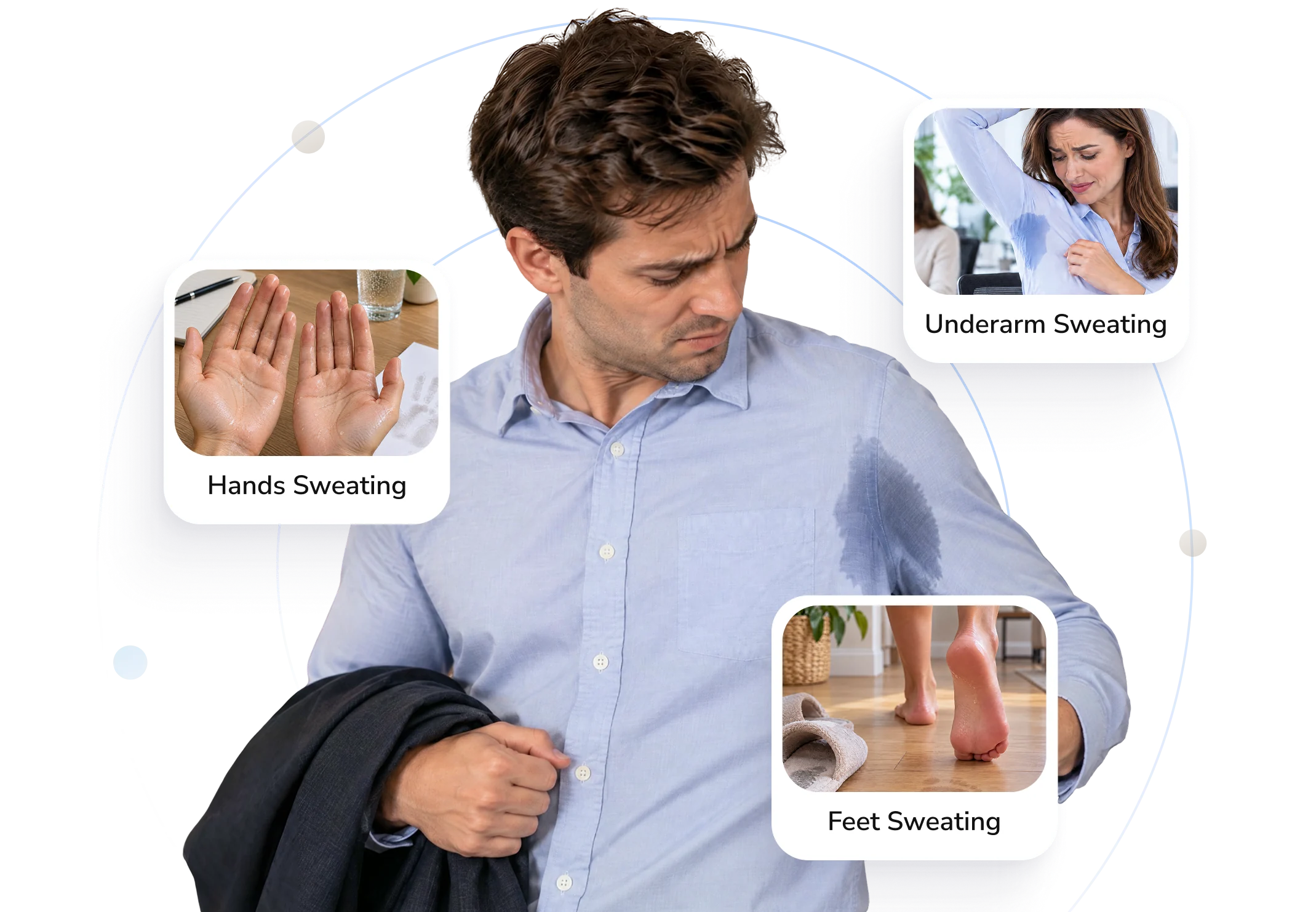 Types of hyperhidrosis Telederm helps with — hands, underarm and feet sweating